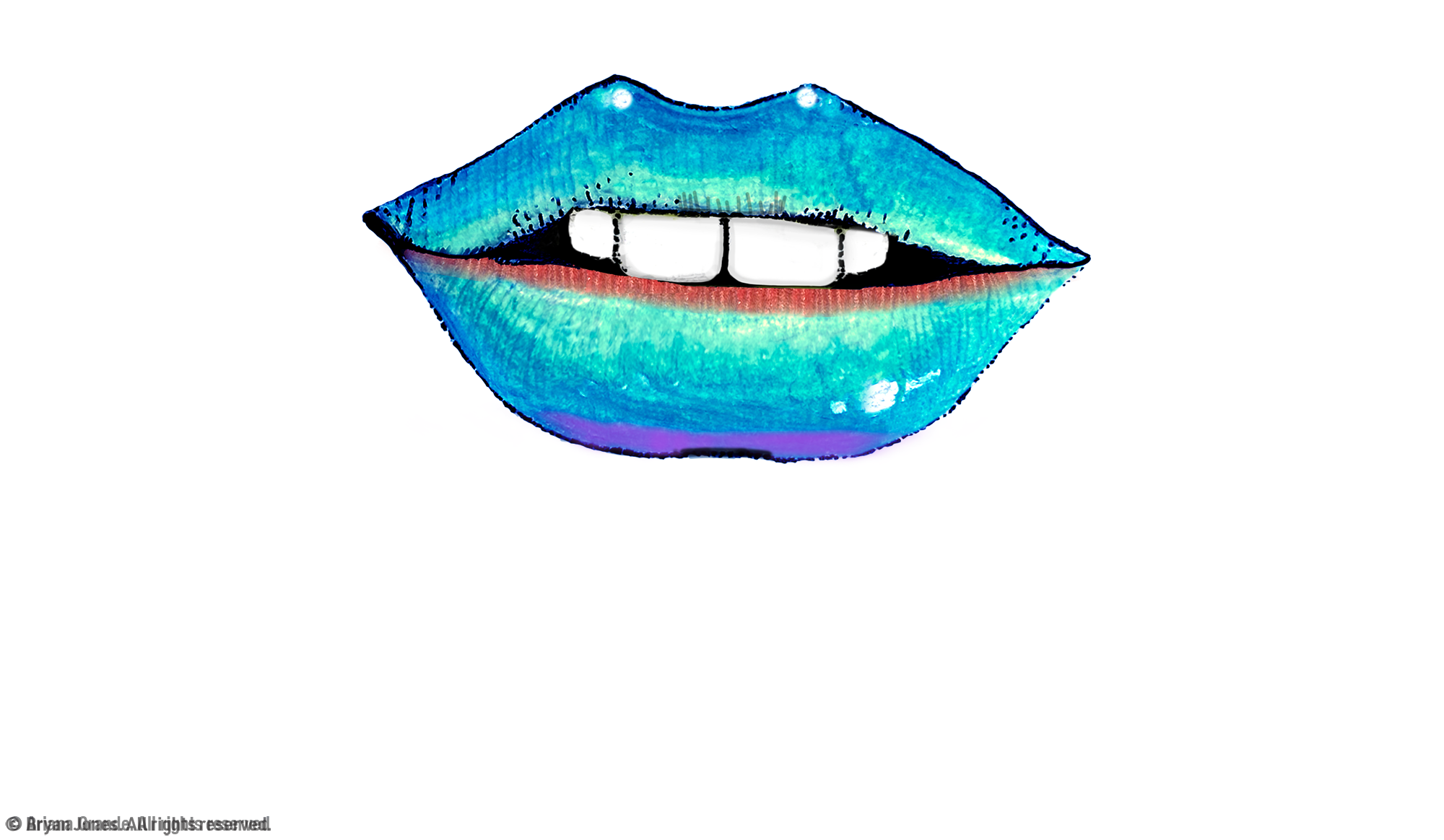 Lips styled with blue to red gradient. blue representing protons and red electrons.